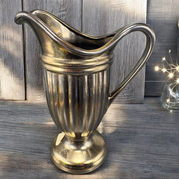 Haeger Art Pottery Bronzed Metallic Glaze Urn Pitcher Footed Vase Vintage Decor - Picture 1 of 16